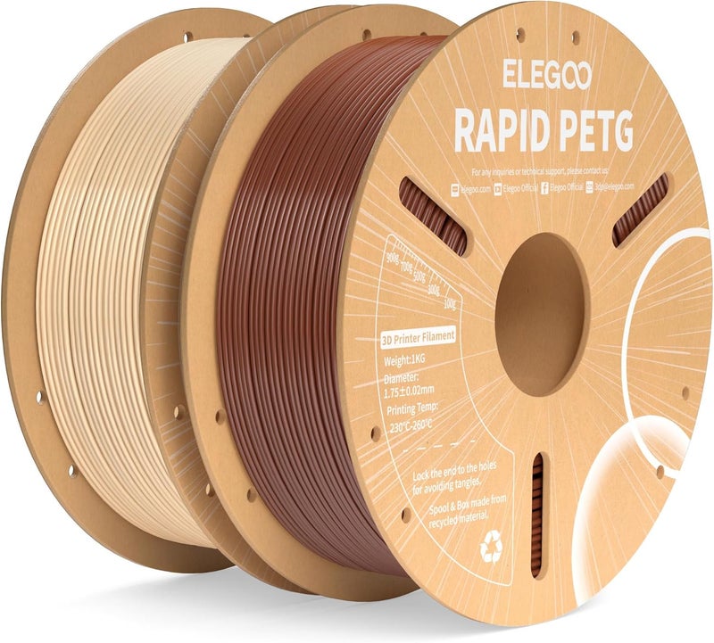 ELEGOO خيوط PETG سريعة 1.75 مم بيج وبني 2 كجم، سرعة عالية 600 مم/ث 3D طابعة خيوط دقة الأبعاد +/- 0.02 مم، بكرة كرتون 1 كجم (2.2 رطل) تناسب معظم طابعات FDM 3D - Image 1